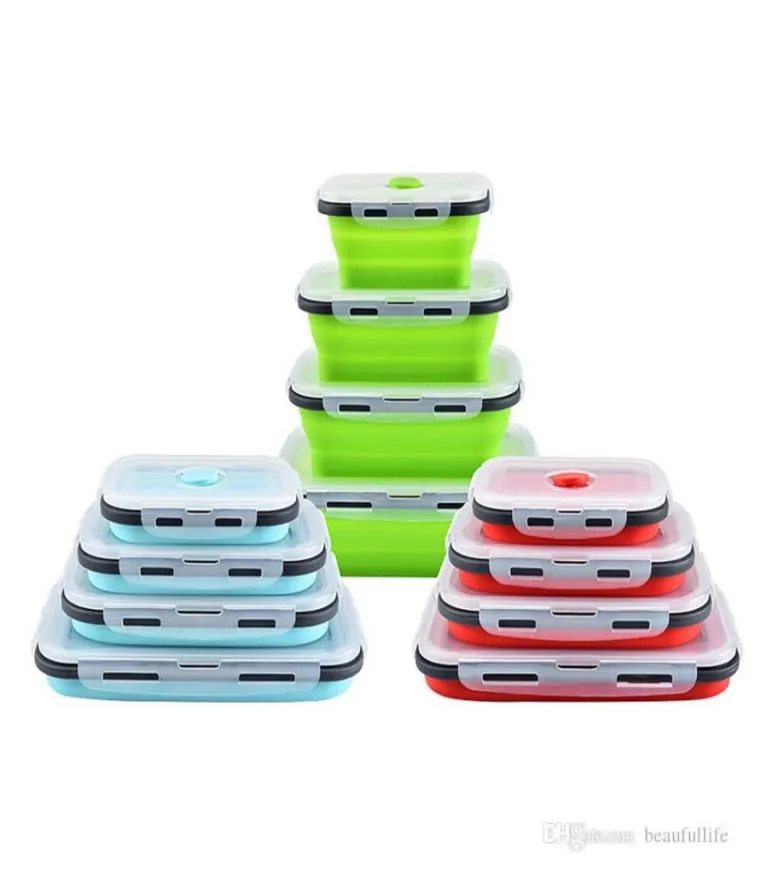 foldable silicone lunch box picnic bucket folding crisper food storage container that can put in microwave7806944