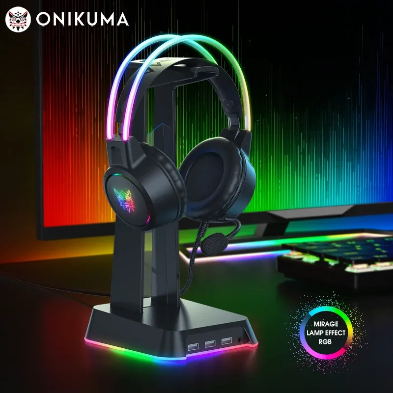 سماعات الرأس Onikuma RGB الألعاب مع سماعات ألعاب HD مرنة MIC 3.5 مم لجهاز الكمبيوتر PS4 PS5 Switch Games 2024