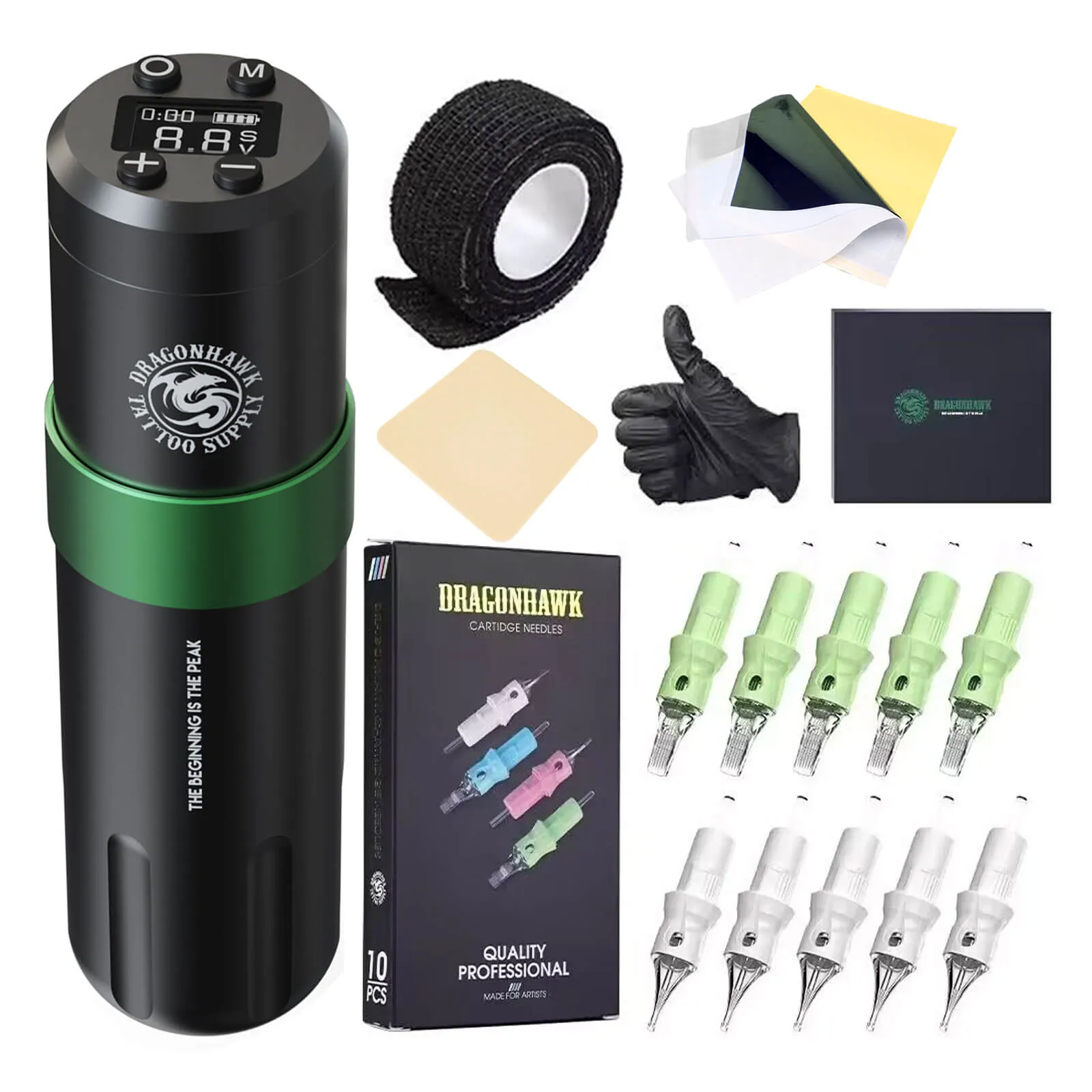 Kit de tatouage sans fil Dragonhawk Styler, Machine professionnelle, Shader de revêtement, Mode de fonctionnement, ensemble de cartouches TZ-212