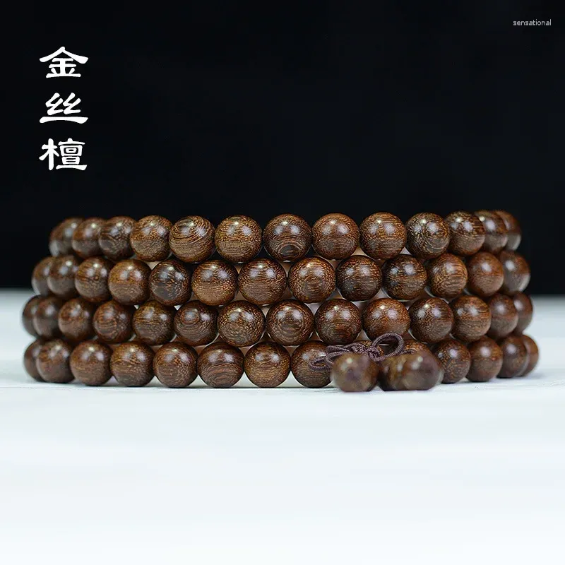 Strand Silk Sandalwood Armband String längs kornet gamla material Buddhistpärlor Trä litterära lekmän och kvinnliga smycken Rosary