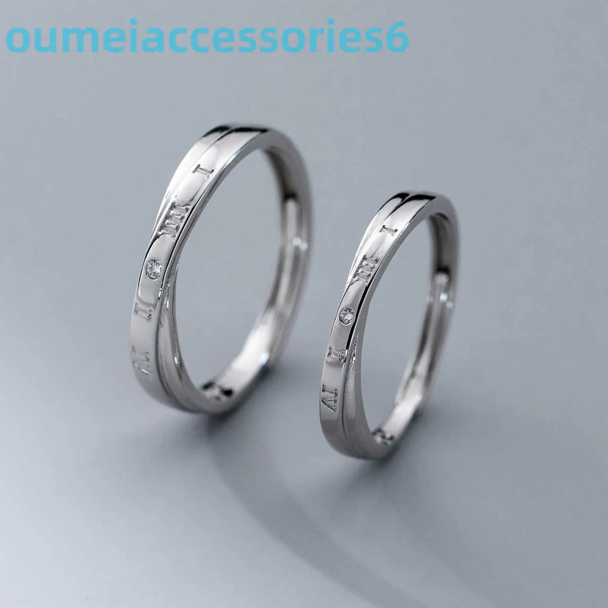 Ringas originais da banda de tendência da moda de designers Nalan S925 Silver Diamond Inclaid Roman Digital Casal Style Ring Niche Temperament Men and Womens