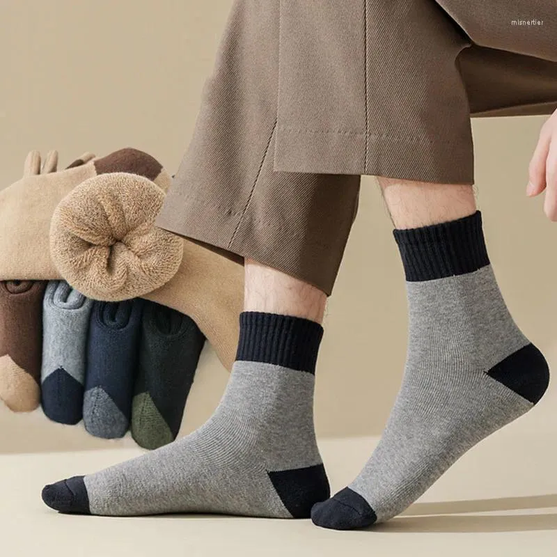 Calzini da uomo 5 paia di alta qualità per autunno e inverno da uomo, in peluche spesso, a tubo centrale, caldo e confortevole, in cotone per la prevenzione degli odori