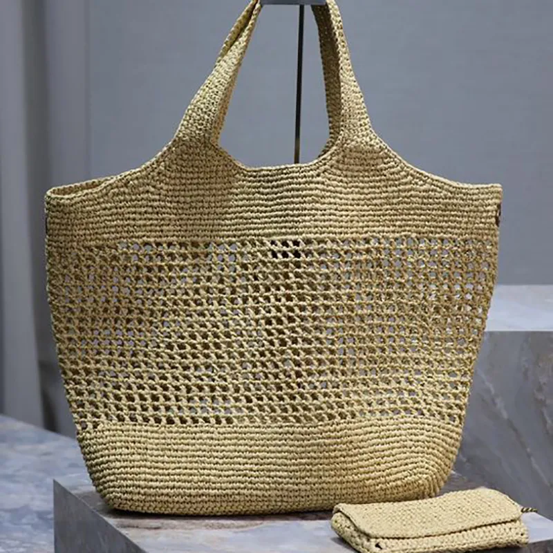 Raffia Maxi Shopping Bag Large Capacity Quilted Lambskin Top Tote Bag Designer Straw Beach Bag Women Mesh Hollow Woven Summer 2024