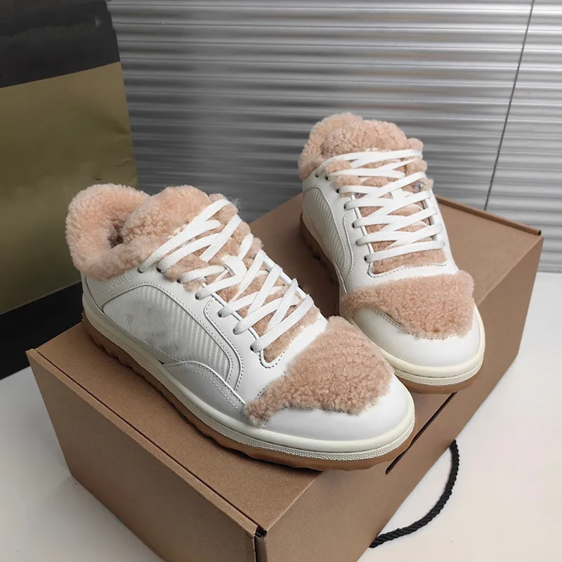 Women Wool Fur Mac80 Trainers Fashion Designer Sport Sneakers 100% Real Leather Winter Lace-Up Breattable Men Platt Shoes With Box