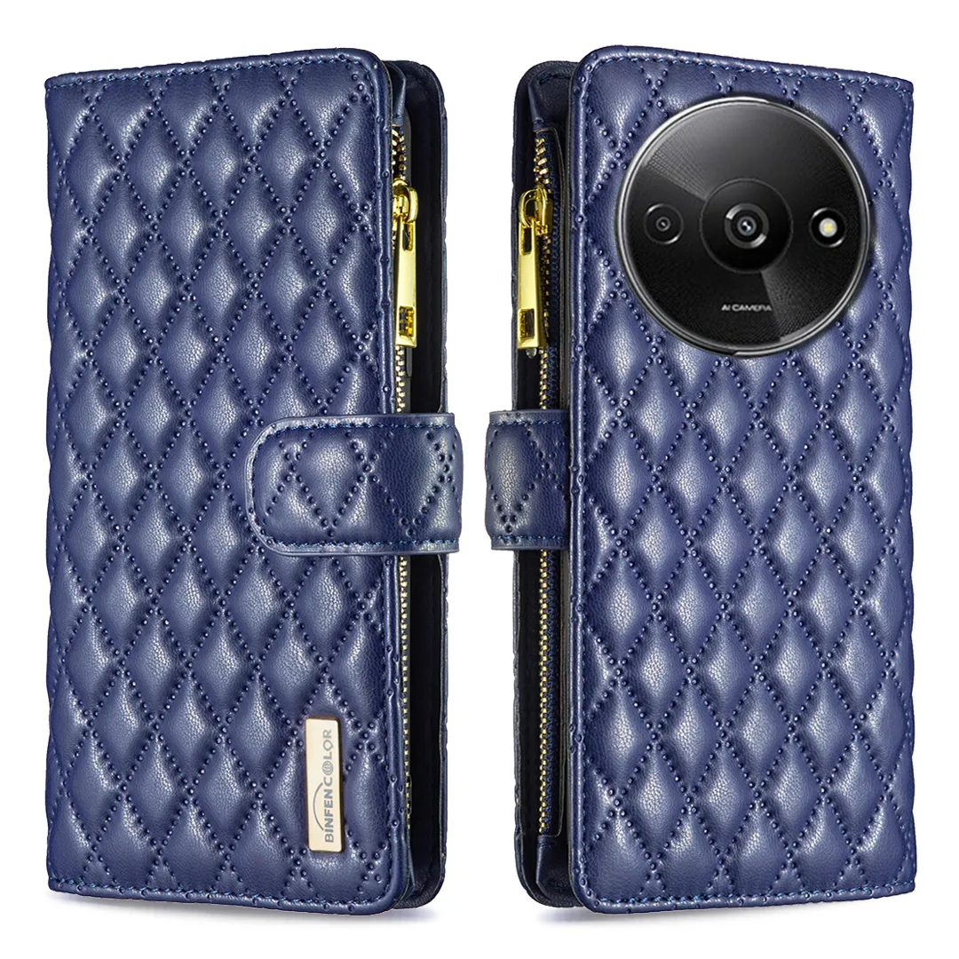 Custodie con cerniera per Xiaomi 14 13 Redmi 13C 13T Nota 13 K70 K70E 4G 5G Grid Wallet Custodia in pelle per telefono di lusso