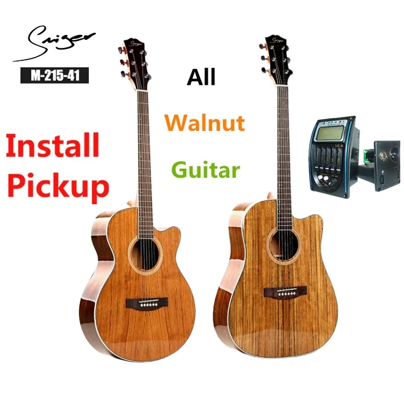 Guitar Guitar All Walnut Acoustic Electric SteelString 40 41 Inches Guitarra 6 Strings Folk Pop Cutaway Wood Color Guitars Pickup