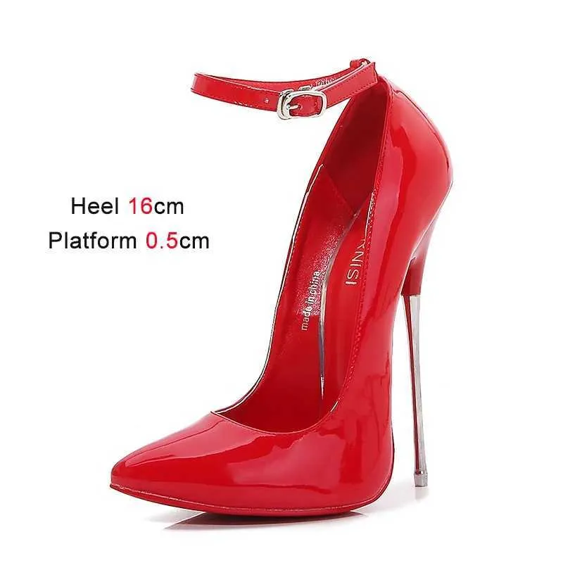 Sapatos de vestido Crossdressing Desempenho Fetiche Mulheres Bombas Doce Cor Metal Salto Fino Sexy Único 16cm Apontou Salto Alto na Cama H240321