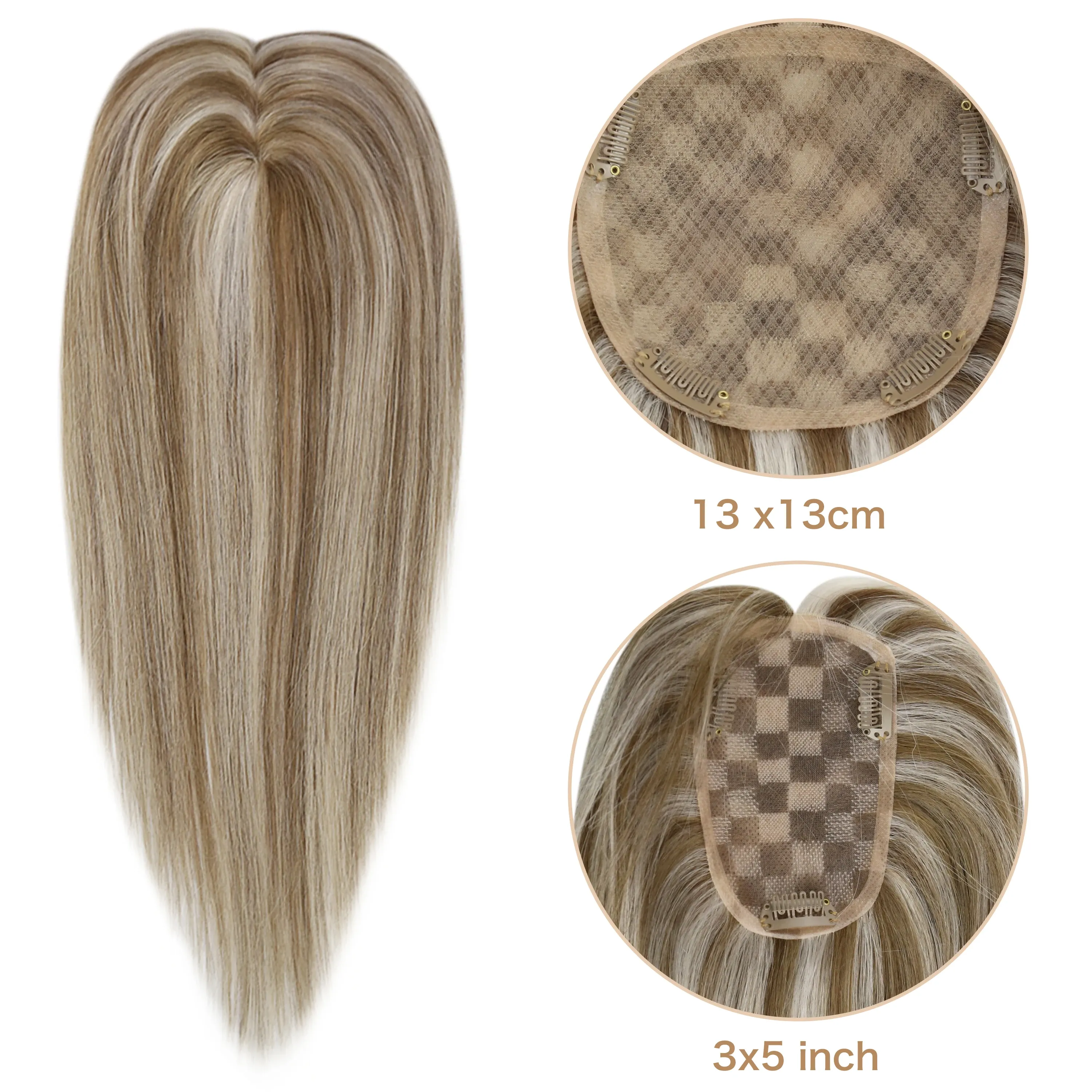 Pezzo Full Shine Hair Topper 3 * 5 pollici One Piece Clip di capelli Parte libera Mono Base Invisibile Colore biondo Macchina Remy Capelli umani per le donne