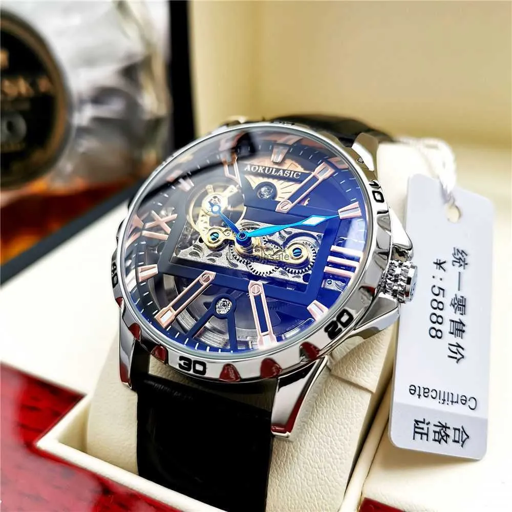 Oguras Hollow Tourbillon Automatic mécanical watch mens High-Grade Luminal imperroproping watch mens célèbre marque