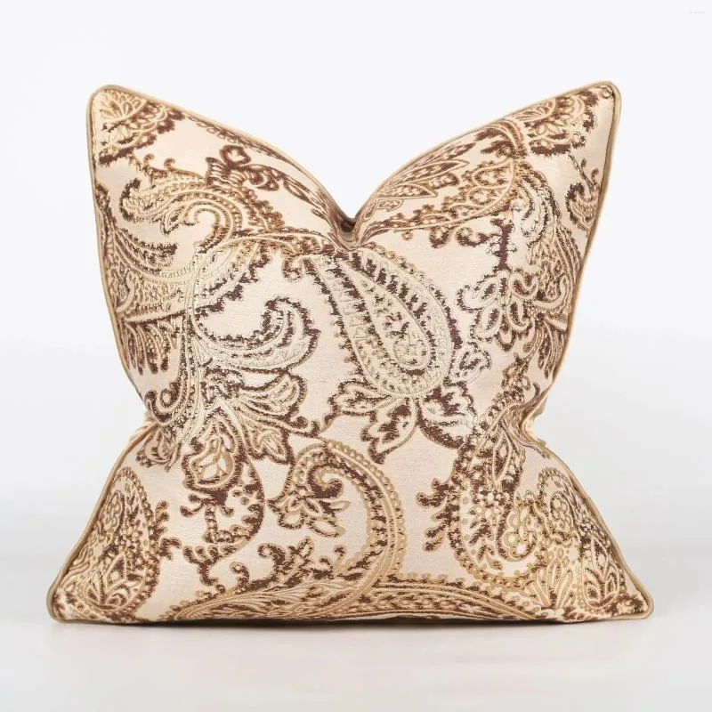 枕45x45cm茶色の幾何学枕カバーペイズリーパターンカバーカーキゴールドスローソフ装飾