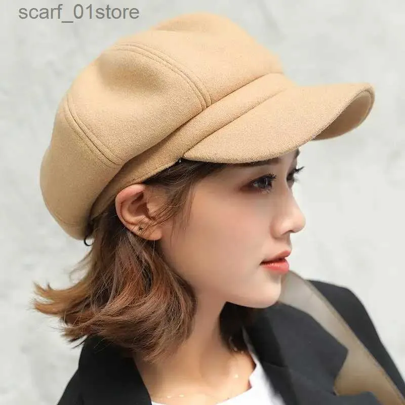 Ball Caps Autumn and Winter Womens Hat Solid Color Octagonal News Boys C Mens Womens Leisure Wool Winter Beret Female PainterC24319