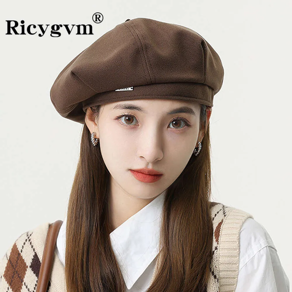 Solid Color Women Berets Korean Fashion Retro Octagonal Hat Elegant Lady Artist Painter Cap Y2K Kpop Egirl Newsboy Beanie Bonnet