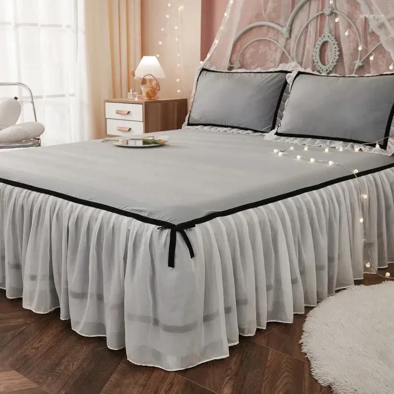 Bed Skirt Vintage Style Bow Tie Solid Minimalist Chiffon Lace Bedspread Little Fresh Mattress Protector Sheet