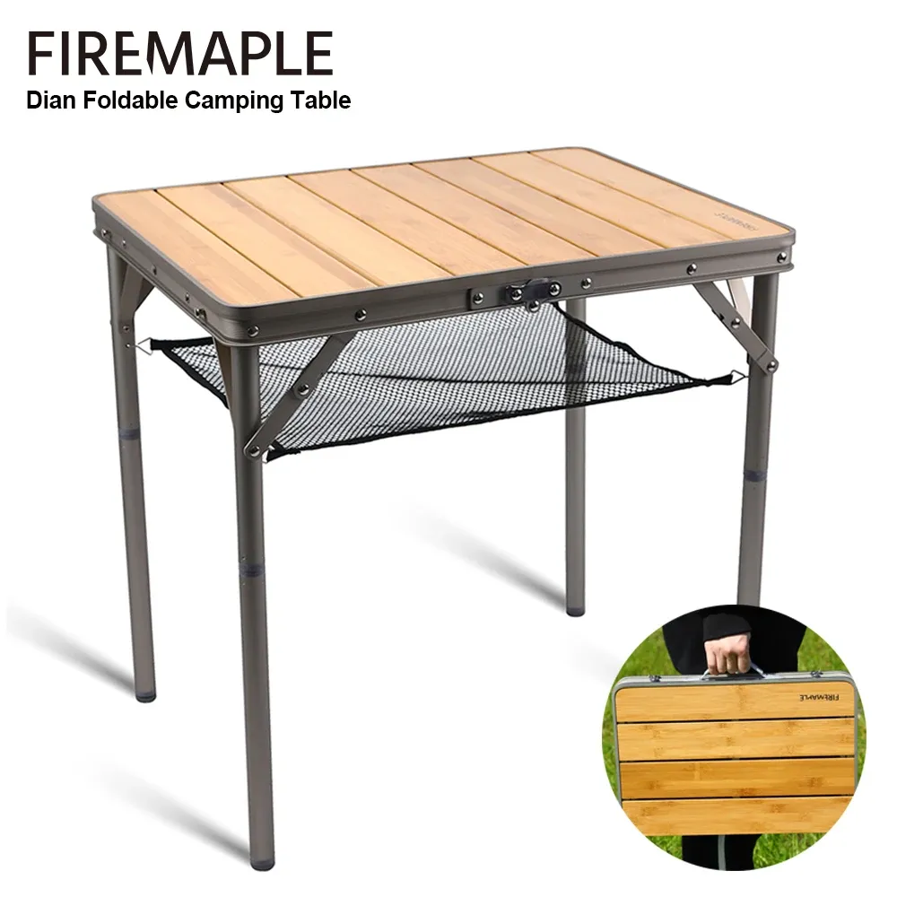 Arredamento Tavolo da campeggio Dian in acero fuoco Tavolo portatile in bambù resistente e regolabile in altezza, compatto, stabile per picnic all'aperto