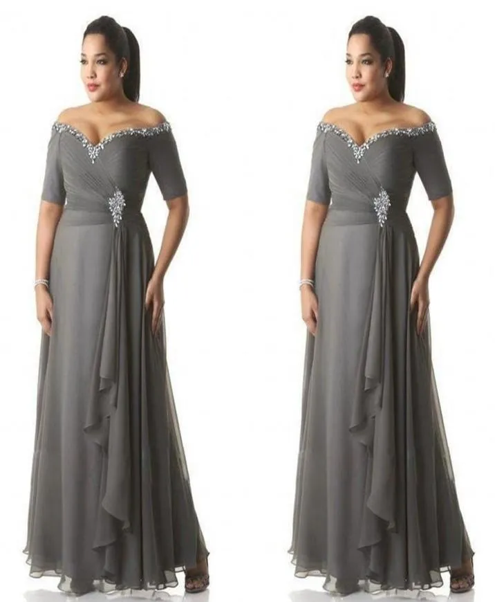 Vestidos cinza para mãe da noiva, plus size, ombro de fora, barato, chiffon, baile, festa, longo, mãe, noivo, wear4922581