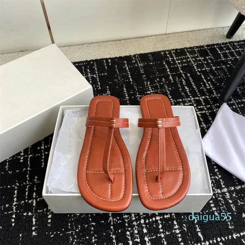 flip-flops minimalism platt glider tofflor läder enkel komfort sandal semester strandskor lyx designer flip-flops för kvinnor