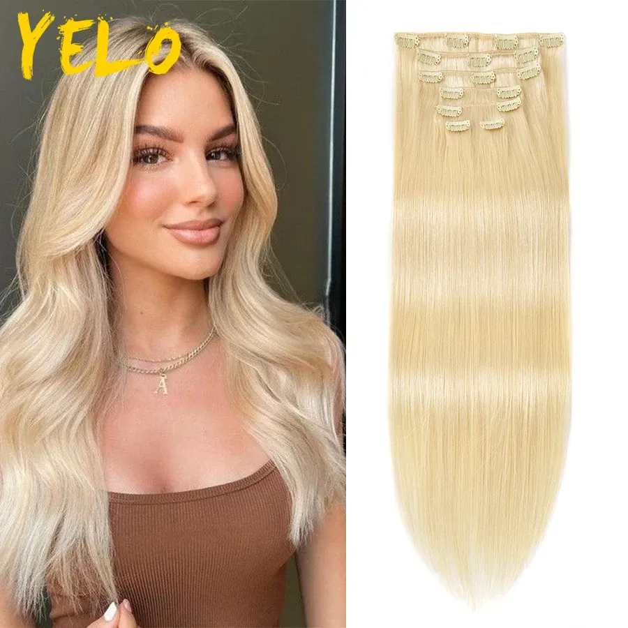 Estensioni Yelo 14 "26" Clip nelle estensioni dei capelli umani Brasiliani Reali non trasformati Remy Clip naturale nel parrucchino 12 tonalità Clip On 80G120G