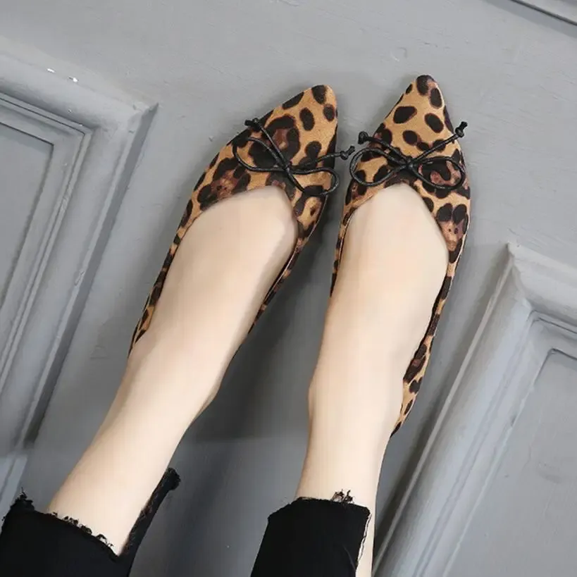 Boots 2022 rollup shoes woman leopard flats pointed toe bowtie women ballet flats shallow mouth moccasins soft foldable ballerina 80