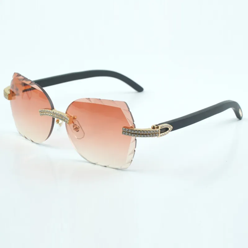 New product double row diamond cut sunglasses 8300817 natural black wood leg size 60-18-135 mm