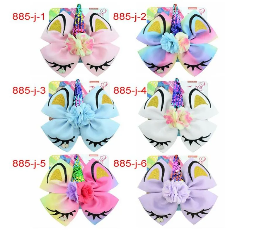 8quotJOJO Siwa Bow headband girl colorful Ribbon Bow unicorn flowers Girl girl Hairbands with JOJO card Hair Unicorn party hair 4472009