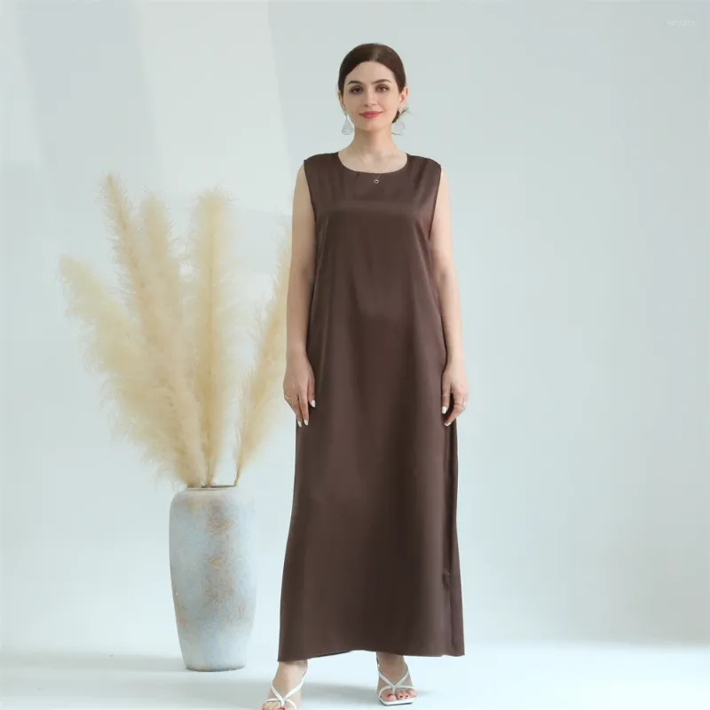 Ethnic Clothing Muslim Women Sleeveless Maxi Dress Satin Abaya Under Kaftan Eid Ramadan Islamic Saudi Arabic Robe Vest Slip Dresses