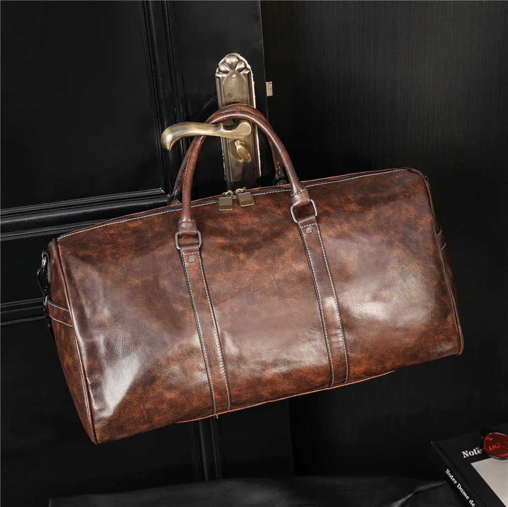 Brun Gym Bag Soft Leather Bagage Bag Luxury Handbag Fitness Weekend Shoulder Travel PAG PACKET FÖR GIRLER Pojkar Ryggsäckar