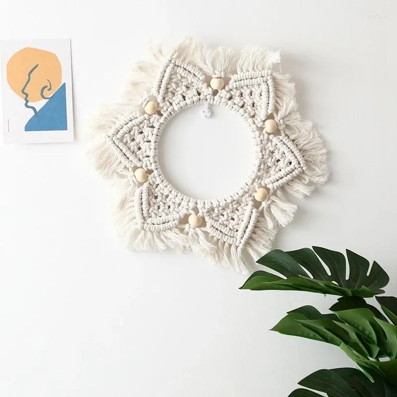 Tapisseries à franges, cadre mural, décoration de miroir, étoile hexagonale, tissé à la main, toile de fond en macramé, décor Boho