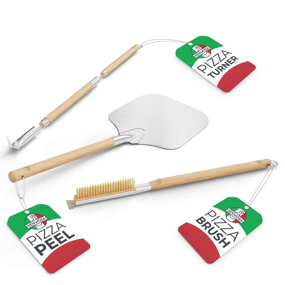 Senwosa Accessories Kit: Pizza Peel 12 Inch Turner + Oven Brush Stone Scraper Bundle Tools & Supplies Set - Compatibile with Outdoor Ooni Ovens