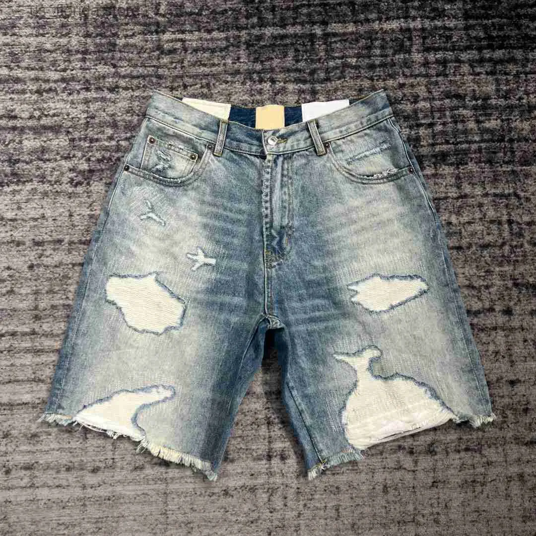 Herren Shorts Do Old Ripped Raw Edge Patch Casual Loose Kn Länge Denim Shorts Männer High Strt Y240320