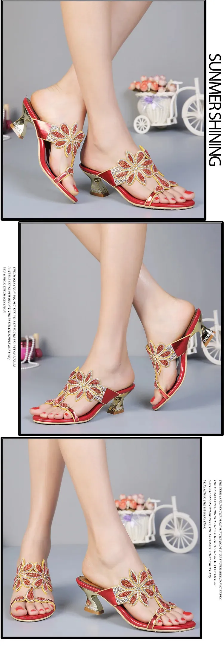 2016 Summer New Fashion Diamond Buckle Elegant Shoes 6cm Female Temperament Thick With Sandals Gold Red High Quality3
