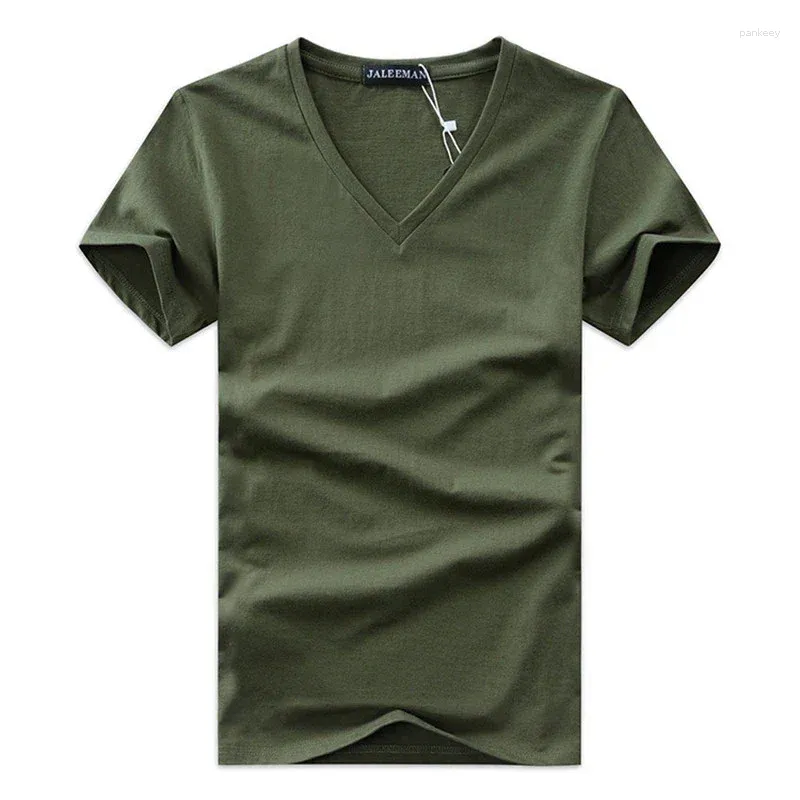 Men's Suits A2266 Plus Size T-Shirts Summer Casual V-Neck Breathable Brand T Shirt Men Short Sleeve Solid Color Cotton Tops Tees