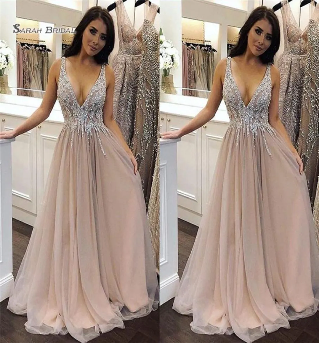 2019 Aline Vneck Evening Dress Tulle Sleeveless Appliques and Beads Custom Made s Girls Occasion Dress8129261