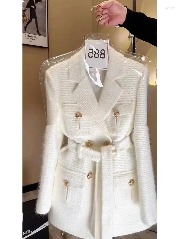 Dameskostuums Mode Koreaanse Witte Blazer Jas Voor Vrouwen Herfst Winter 2024 Vintage Lange Mouw Opgemerkt Double-Breasted Jas vrouwelijke Tops