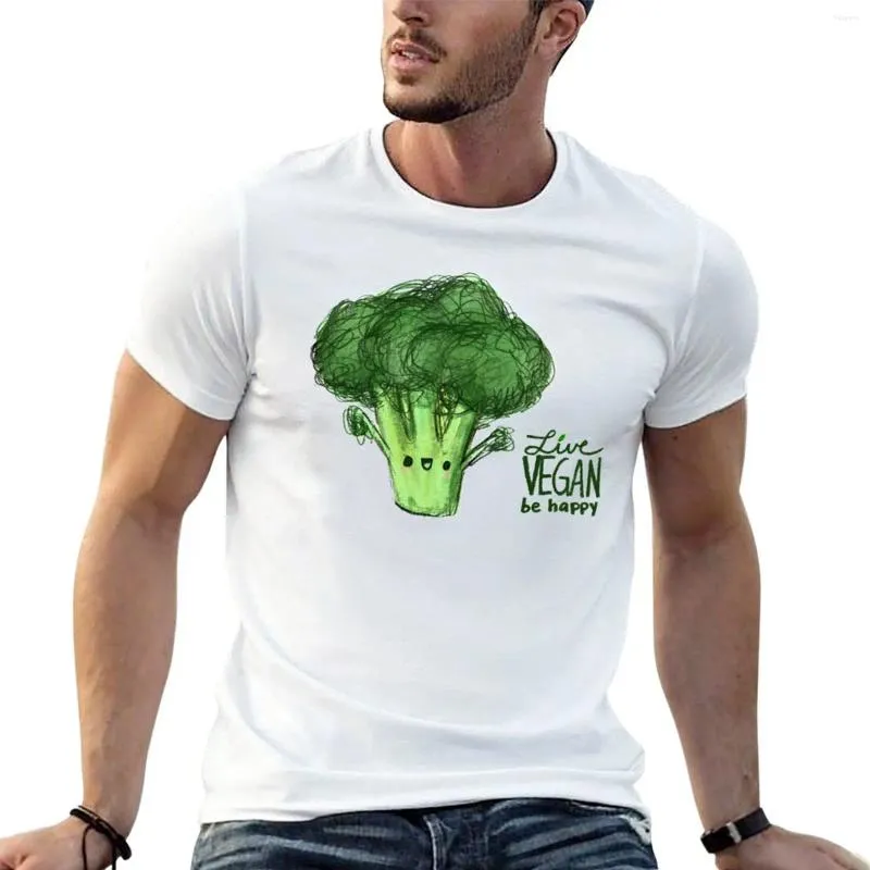 Herrstankar Happy Broccoli - Live Vegan Be Happy! T-shirt blus rolig t-shirt herr grafik