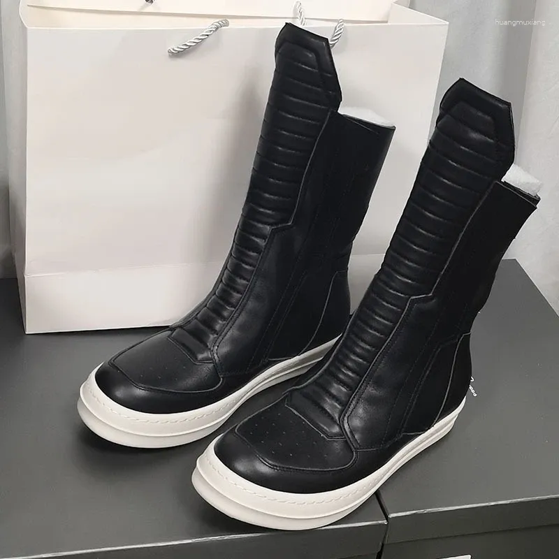 Freizeitschuhe Herbst Winter Mode Stiefel Doppelreißverschlüsse mit klobigem Boden Höhe zunehmende runde Zehen Mocasines Street Retro Sneakers