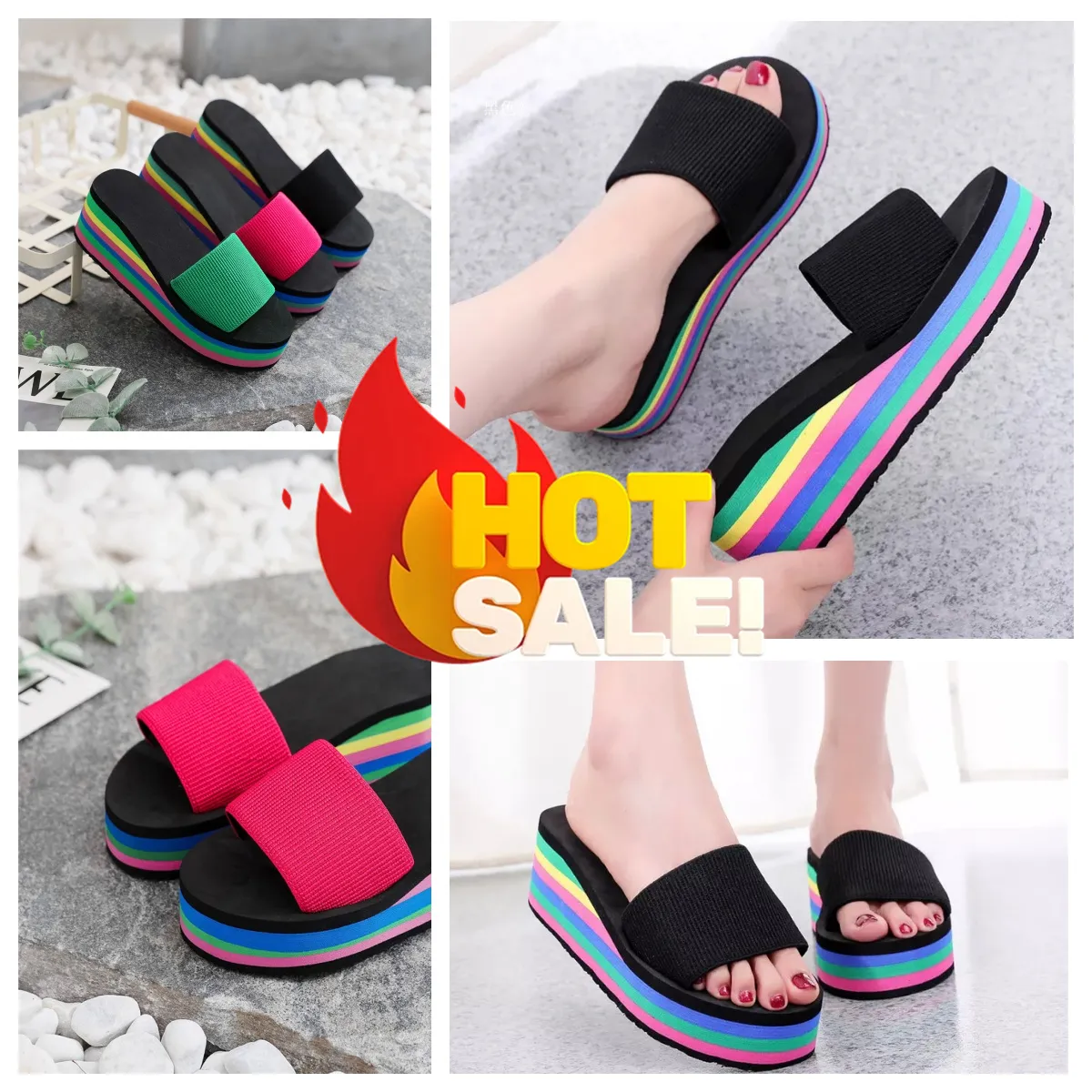 Slippers dames eenzijdige slippers zomer dikke zool sandalen bovenkleding casual strandkleding GAI flip-flo platform zwart kleurrijk visgraat 36-41