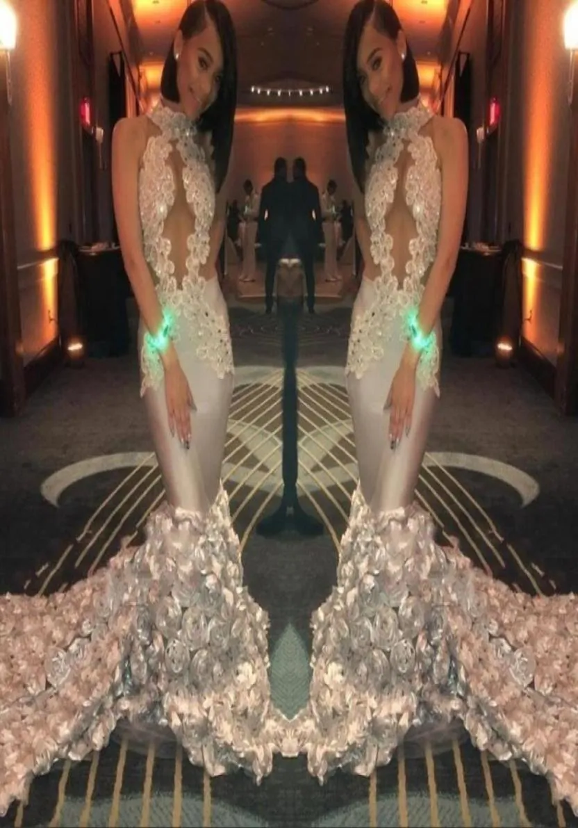 Lüks şerit Afrika balo elbiseleri highneck appqiues boncuklu deniz kızı gece önlükleri gül fırfırları seksi illsuion özel durum 5457850
