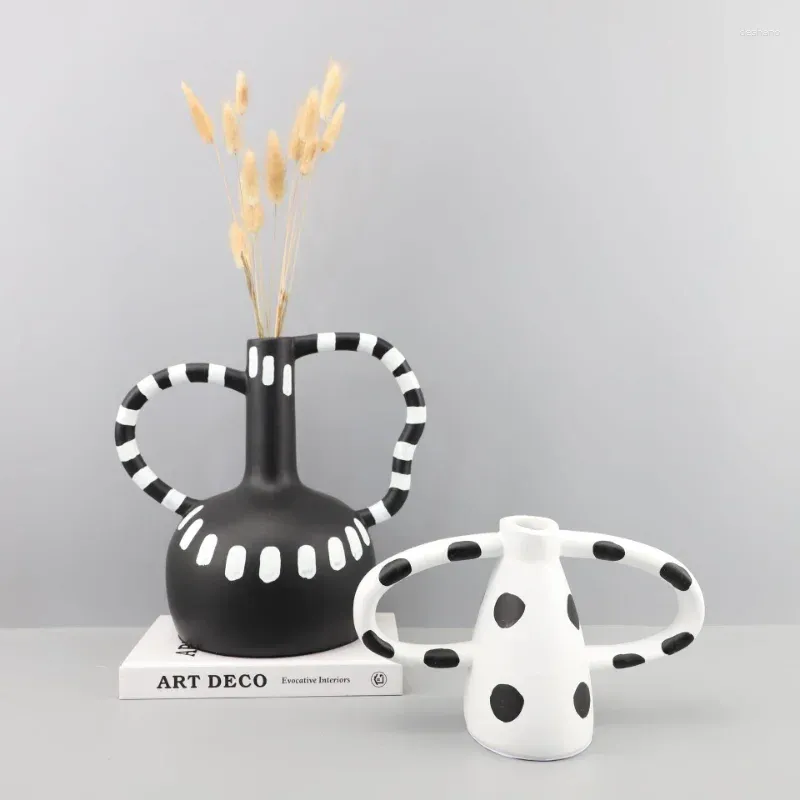 Vases Nordic Creative Black And White Dot Flower Resin Decoration Model Room Home Porch Living Simple Vase Gift