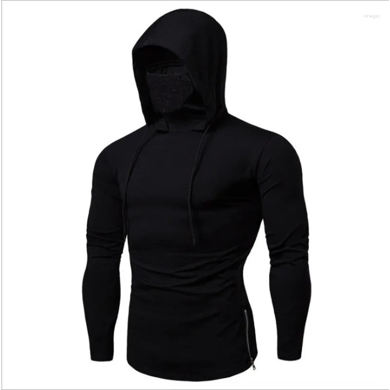 Herr t-skjortor fitness kostym perifera hoodie hooded långärmad t-shirt avslappnad fast färg mångsidig