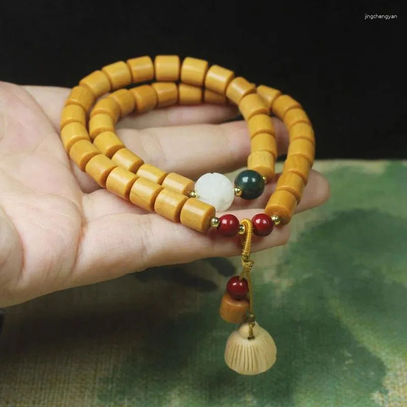 Coppia di bracciali Dok Bua Kao con perline cilindriche in legno di sandalo da 8 mm