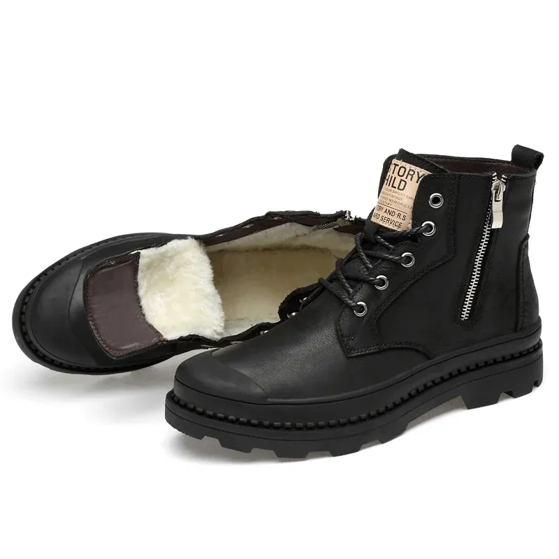 Laarzen grote size heren mode stalen teen cap werkende veiligheid cottonpadded schoenen lente herfst winter warme bont sneeuw enkel beveiligingsschoenen