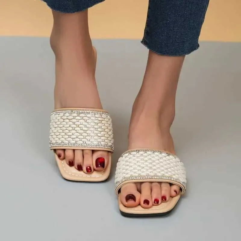Pantofole Tinta unita Donna Design intrecciato Fascino Open-toe Set Piede Vacanza Spiaggia Sandali piatti Infradito casual Scarpe da donnaVPMH H240321