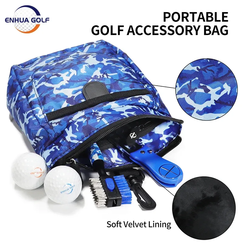 Auxílios toalha de golfe, microfibra camuflada, padrão impresso, sacos de golfe/toalha/escova, kit de ferramentas com limpador de ranhuras de clube, ferramenta divot de golfe