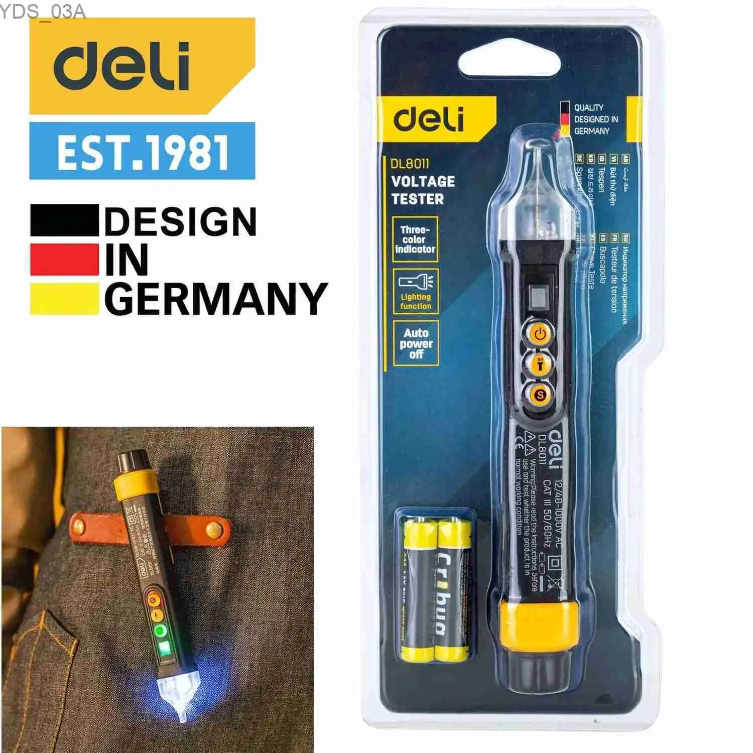 Current Meters Deli Intelligent Voltage Tester Pen AC1000V Non-contact Induction Test Pencil Voltmeter Power Detector Screwdriver Indicator 240320