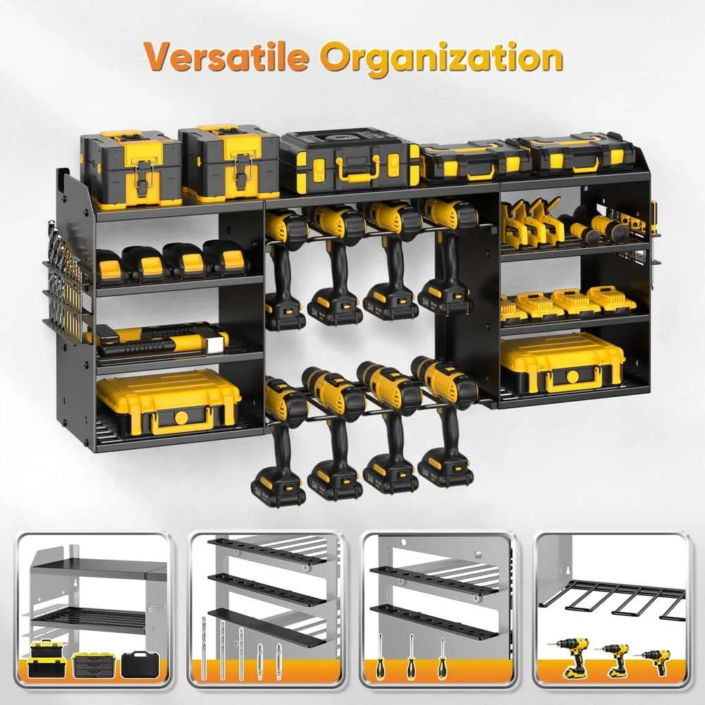 DHgate POKIPO Large Power Tool Organizer Wall Mount 4 Layer Heavy Duty Holder Metal Cordless Drill Storage 8 Drills Black Utility Racks for Garage and Workbench Home Garden