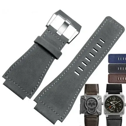 Klockor 34mm*24mm Gray Blue Brown Watch Band läder 3mm Tjockt rembälte Sier Black Pin Tongue