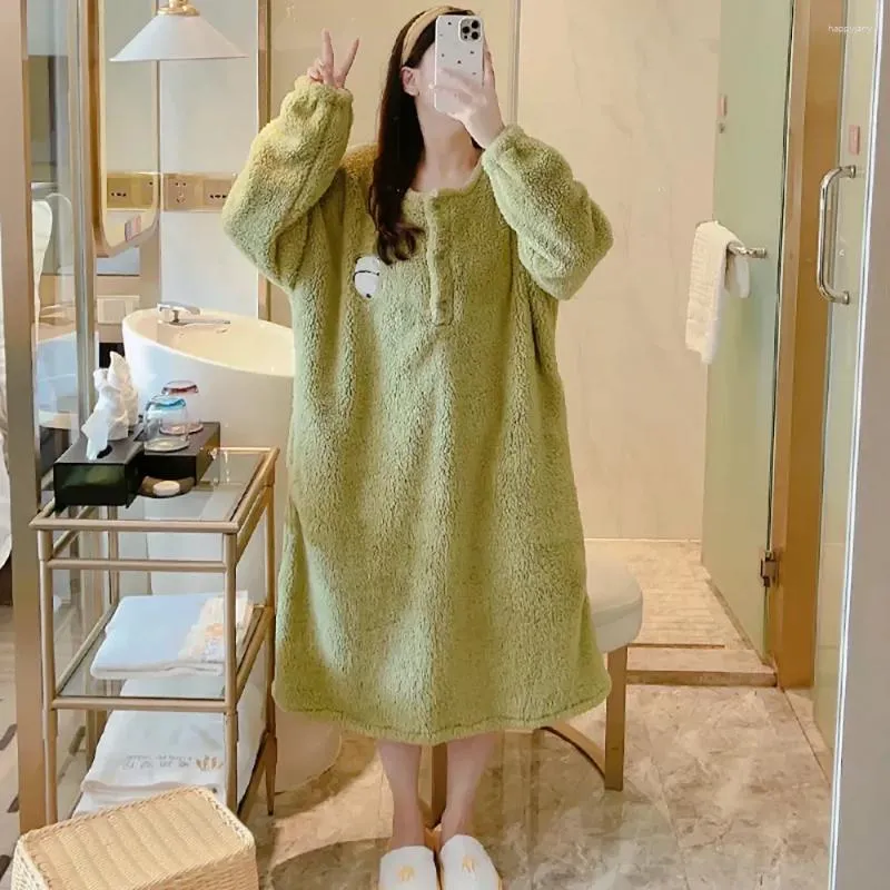 Women's Sleepwear Dress Design Sleep Bottom Warm Dressing Winter Size Ladies Dresses Soft Big Nightgown Pajamas Sleeping Korean Sweater Long