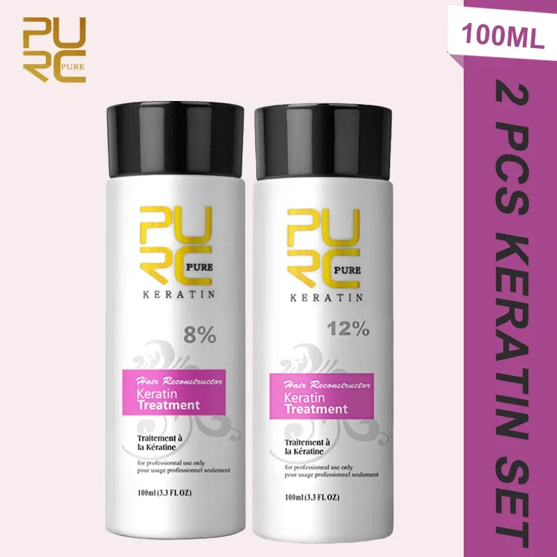 Tratamentos PURC 2 Pcs Queratina para Alisamento de Cabelo 0% 5% 8% 12% Formaldeído Brasileiro Alisamento Produtos de Cuidados de Cabelo Liso 100ml