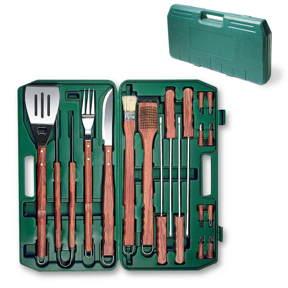 ONIVA - A Picnic Time Brand Ensemble de gril 18 pièces, accessoires de barbecue en plein air avec étui, outils de grillade pour barbecue (vert)