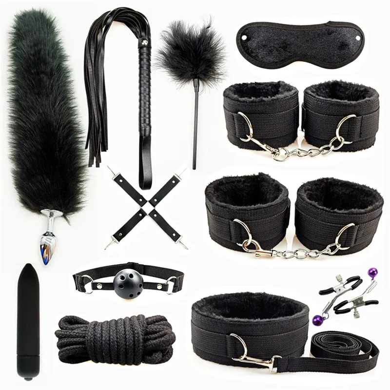 Leksaker läder bdsm kit bondage set vuxna leksaker sex spel handbojor piska sm sex leksakssatser exotiska tillbehör erotiska sexleksaker för par